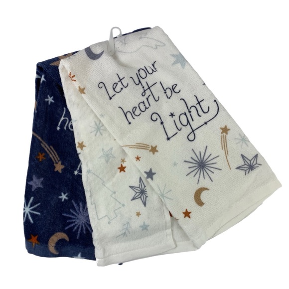 Decorative Kitchen Towels (2) Blue White Stars “Let Your Heart Be Light” NEW - Picture 2 of 4